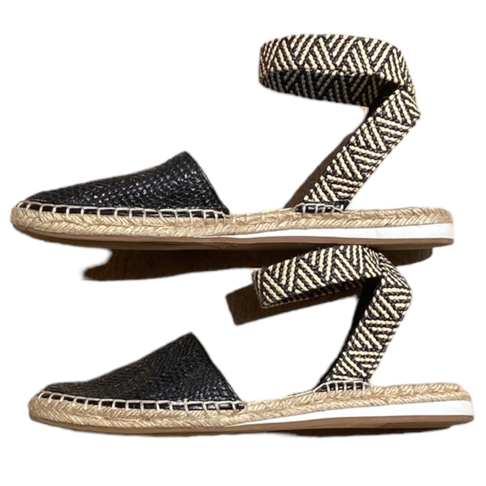 Lucky Brand Sandals Womens 9M Black Cream Renka Espadrille Woven Ankle Strap